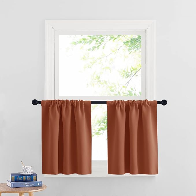 RYB HOME Cafe Blackout Curtains 24 inch Length for RV Camper Kitchen Window | Temperature Regulating,Light UV Blocking,Privacy Protection,Short Small Half Window Tiers,W42 x L24,Burnt Orange,2 Panels by RYBHOME