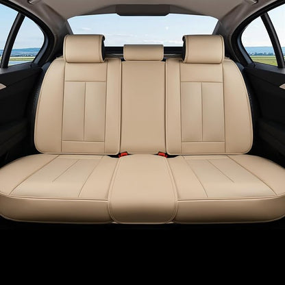 Coverado Backseat Cover for Dogs, Car Seat Protector for Back Seat, Car Seat Covers Beige, Car Seat Cushion Nappa Leather, 3-Pieces Waterproof Seat Covers Carseat Cover Universal Fit for Most Cars by COVERADOAUTO
