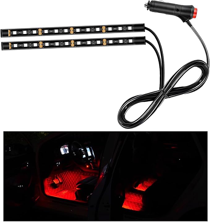 Ohleats Car LED Strip Light, 24 LED RGB Auto Interior Atmosphere Lights, Cigarette Lighter Under Dash Ambient Night Light, Interior Decorative Lamp Lighting Kit Car Accessories (Red) by Ohleats