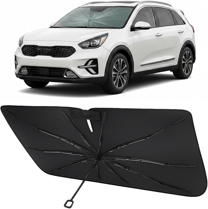 Proadsy Custom Fit Windshield Sun Shade Umbrella for 2017-2022 Kia NIRO | Advanced Ice Crystal Material, -54°F Cooler, Zero-Gap Sunblock, Instant Setup & Foldable Design for Summer Parking, Daily Use by Proadsy
