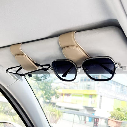 2Pcs Sunglass Holder for Car, Magnetic Leather Eyeglass Hanger Clip for Car Sun Visor, Sunglasses Holder and Ticket Card Clip for Car Visor Accessories (Beige) - Image 3