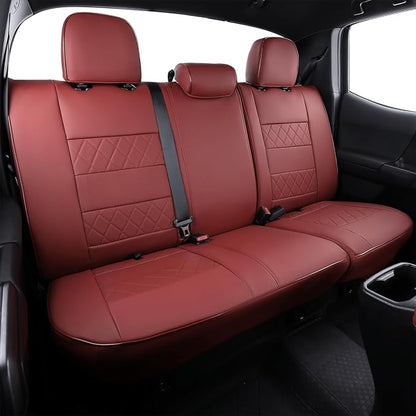 EKR Custom Fit Tacoma Rear Car Seat Covers for Toyota Tacoma (Petrol) 2024 2025 2026 Double cab SR/SR5/TRD Sport/TRD Off-Road/Limited - Second Row Only,Faux Leather(Burgundy) - Image 3