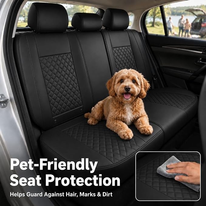 Black Thick Nappa Leather 3D Contoured Automotive Car Seat Covers Full Set | Univerasal Fit,Lumbar Support,3D Contoured,Semi Coverage,Waterproof,ThickTexture,for most Suvs Trucks Sedans - Image 3