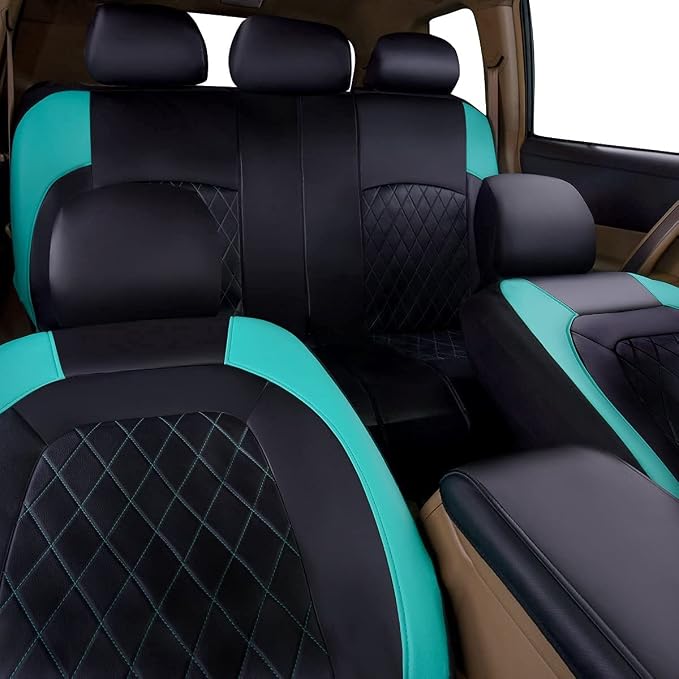 Universal Deluxe Pu Luxury Vinyl Faux Leather Car Seat Covers Full Set, Airbag Compatible, Breathable, Fit for Cars, Trucks, SUV (Black and Mint) - Image 5