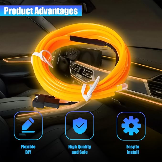 Car LED Strip Lights, 16.4FT 5V Waterproof Flexible Vehicle Ambient Lighting Kits with USB Port, Automotive Lamp Strips Decorations, Universal for SUV Automobile Truck (Yellow) - Image 3
