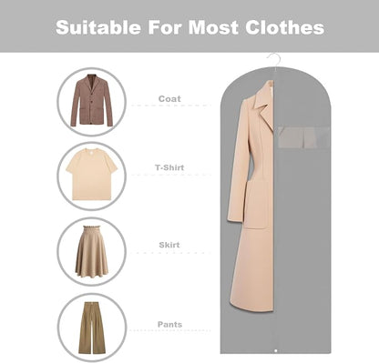 Dress Bags for Gowns Long, 60'' Garment Bags for Hanging Clothes, Suit Bag Cover for Storage and Travel (Grey) - Image 3