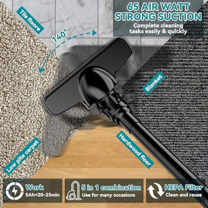 Cordless Vacuum for Makita Battery, 5 in 1 Handheld Electric Vacuum Cleaner with 500W Powerful Motor, 46 CFM Portable Hand Vacuum with Filtration HEPA for Floor, Carpet, Car (Battery Not Included) - Image 4