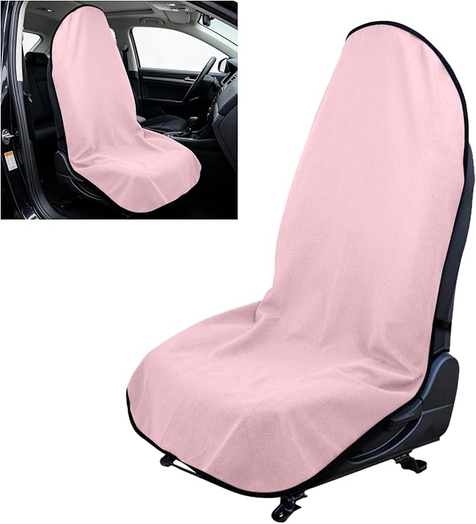 Waterproof Car Towel Seat Cover, Sweating Non Slip Car Seat Cover Protector for Gym Workout, Running, Swimming, Beach and Hiking, Machine Washable, Universal Fit for Front Seats (Pink) by Wogomz