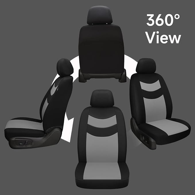 Universal Car Seat Covers for Front Seats, Cloth Front Car Seat Cover, Easy to Install, Breathable and Washable Universal Interior Covers for Auto, SUV, Sedan, Van, Airbag Compatible, Black & Grey - Image 3