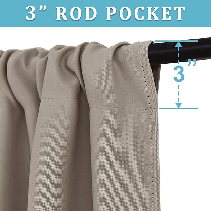 RYB HOME Short Blackout Curtains for Bedroom, Room Darkening Insulated | Rod Pocket, Summer Heat Light UV Blocking, Energy Saving, Drapes for Nursery, W34 x L48, Sand, 2 Panels - Image 2