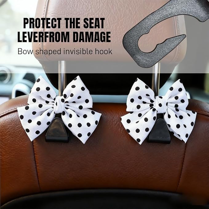 2PCS Car Seat Headrest Hooks, Car Purse Hook, Cute Bow Knot Vehicle Seatback Hanging Storage Organizer, Auto Seatback Decor Organizer Hanger for SUV Truck (White/Polka Dot) - Image 5