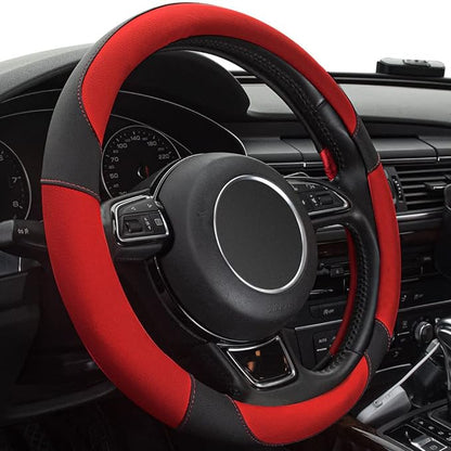 Red Steering Wheel Cover with Microfiber Leather for Car Truck SUV, Anti-Slip Steering Wheel Cover 15 inchs by Xizopucy