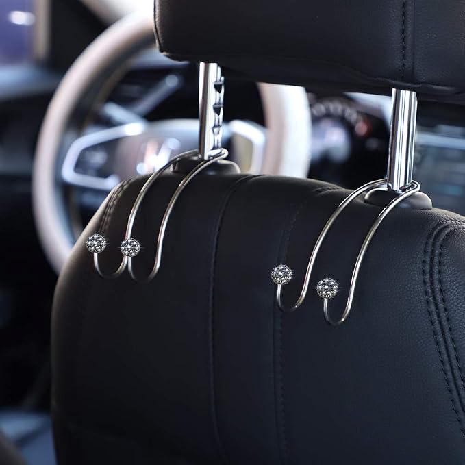 SAVORI Auto Hooks Bling Car Hangers Organizer Seat Headrest Hooks Strong and Durable Backseat Hanger Storage Universal for SUV Truck Vehicle 2 Pack (Gey) - Image 3