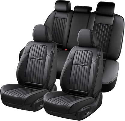 Coverado Car Seat Covers Full Set, Seat Covers for Cars, Black Car Seat Cover, Car Seat Protector, Nappa Leather Car Seat Cushion, Waterproof Car Seat Covers Front Seats and Back Fit for Most Cars by COVERADOAUTO
