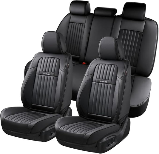 Coverado Car Seat Covers Full Set, Seat Covers for Cars, Black Car Seat Cover, Car Seat Protector, Nappa Leather Car Seat Cushion, Waterproof Car Seat Covers Front Seats and Back Fit for Most Cars by COVERADOAUTO