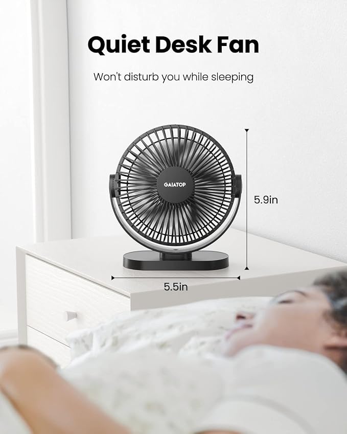 Gaiatop USB Desk Fan, 5.5 Inch Quiet 3 Speeds Small Portable Fan Black | USB Powered, 5ft Cable, Mini Personal Desktop Table Fans, Powerful Cooling for Home, Office, Travel, Car, Indoor, Outdoor - Image 5