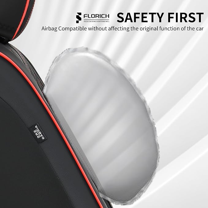 FLORICH Leather Seat Covers Car Seat Cover Front and Rear Seat Cover 5 Seats Automotive Seat Covers Waterproof Seat Covers for Cars Universal Fit for Most Cars SUV Trucks, Black&Red Line - Image 8