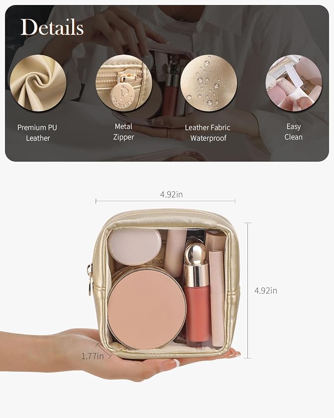 Clear Makeup Bag, Easy to Find Mini Makeup Bag for Purse, Travel Makeup Bag for Car, Compact Cosmetic Pouch for Daily Essentials,Gold - Image 6