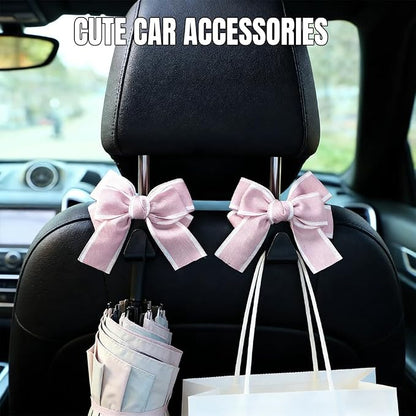2PCS Car Seat Headrest Hooks, Car Purse Hook, Cute Bow Knot Vehicle Seatback Hanging Storage Organizer, Auto Seatback Decor Organizer Hanger for SUV Truck (Pink) - Image 3