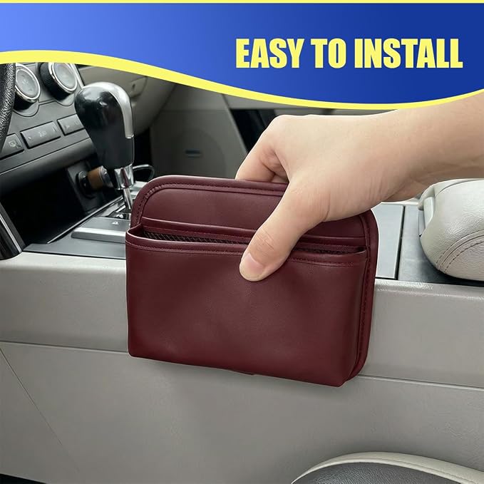 Car Seat Side Storage Bag, PU Leather Automotive Console Seat Gap Filler Organizer, Multifunctional Mini Vehicle Door Side Pouch for Phones, Keys, Wallets, Sunglasses (Red) - Image 4