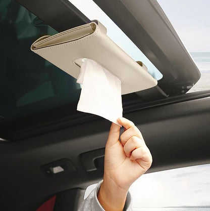 YVPSI Car Tissue Holder Sun Visor Napkin Holder with Tissue (Beige) | Refill Car Mask Holder PU Leather Tissue Box Tissue Box Holder Hanging Tissue Holder Mask Dispenser for Car - Image 7