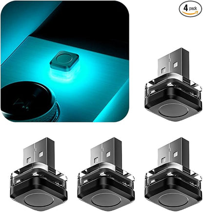 4PCS Car Interior USB LED Light, Portable Plug-in Bright Vehicle Atmosphere Decor Lamp, Small Automotive Inside Decoration Ambient Night Light Kit, Universal for SUV Van Truck (Ice Blue) by Unknown