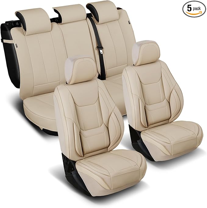 Coverland Premium Car Seat Covers Full Set Waterproof Interior Protector | Airbag Compatible Non-Slip Seat Cover for CR-V, CR-Ve:FCEV, CR-V Hybrid [Full set Beige - Size Chart X63] by Coverland