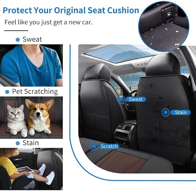 Front Seat Covers Custom Fit for Acura TL 1999-2014, Black&Brown | Luxury Faux Leather, Waterproof, Anti-Slip, Airbag Compatible, Breathable, Car Seat Protectors, 1 Row 2 Seats - Image 5