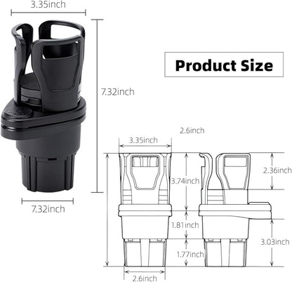 Car Cup Holder Expander, Black, 7.32 x 3.35 Inch | 2-in-1 Multifunctional, Adjustable Drink Holder, Universal Beverage Organizer, For Vehicle Console - Image 5
