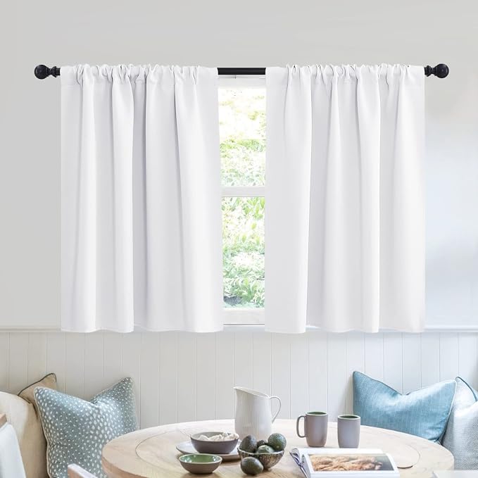 RYB HOME Short Privacy Curtains 30 inch Long for Bathroom Window | Thermal Insulated, Heat Blocking, Rod Pocket, Half Window Curtain Tiers for Nursery Bedroom, W42 x L30, Pure White, 2 Panels by RYBHOME