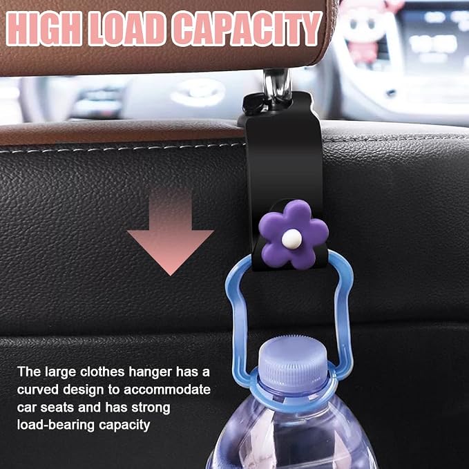 Car Headrest Hooks, Cute Flower Vehicle Seat Organizer Hooks for Purses and Bags, Portable Automotive Purse Hanger Holder Decoration, Universal Car Accessories for SUV, Sedan, Truck (Purple) - Image 4