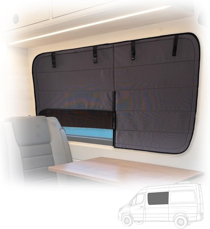 MELIPRON Crew Window Cover Fit for Mercedes Sprinter 170"/170" ext | NCV3 & VS30 2007-2026, 2 Folding Ventilation Panels, Magnetic Insulated Blackout Privacy Shade for Campers & Van Lifers, Gray by MELIPRON