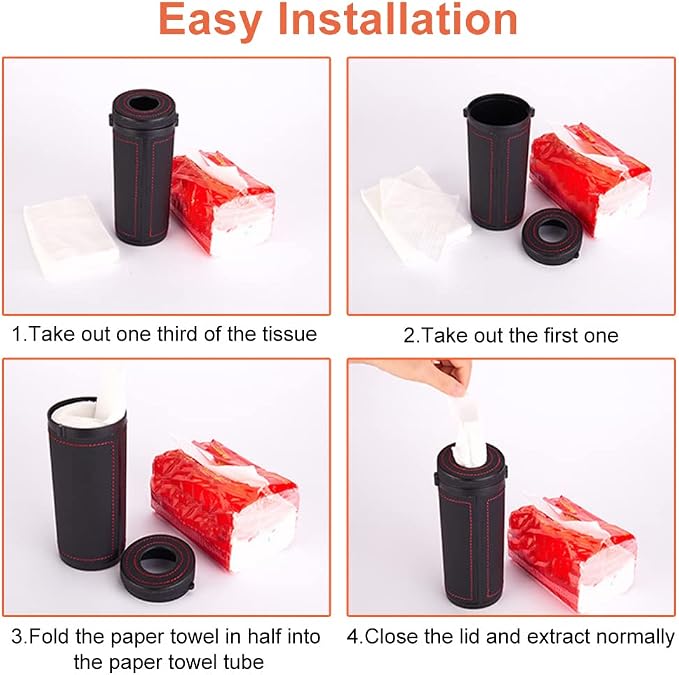 Car Tissue Tube, Cylinder Tissue Box Diameter 2.75'' PU Leather Round Tissues Container for Car Cup Holder, Up to 30 Count Tissue - Image 6
