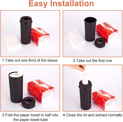 Car Tissue Tube, Cylinder Tissue Box Diameter 2.75'' PU Leather Round Tissues Container for Car Cup Holder, Up to 30 Count Tissue - Image 6