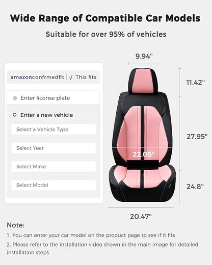 Huidasource Car Seat Covers Front Seats, Luxury Faux Leather Front Seat Covers, Compatible with Airbags, Seatbelt Buckles, Cooling＆Heating, Universal Fit for Most Cars, Vans, Trucks, SUVs, Black＆Pink - Image 2