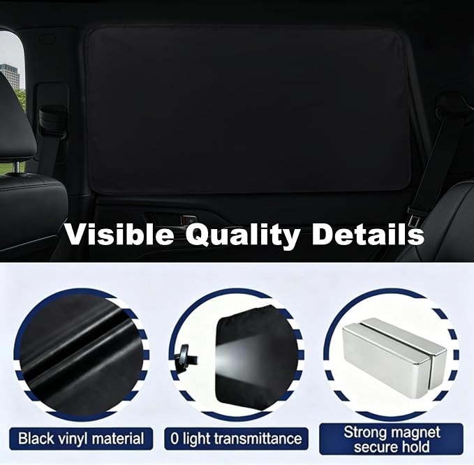 XCBYT Magnetic Car Window Shades for Rear Windows, 100% Blackout Privacy | 2-Pack Heat & UV protection for camping, baby sleep, work break, road trip. Fits steel frames only, measure size before buy - Image 6