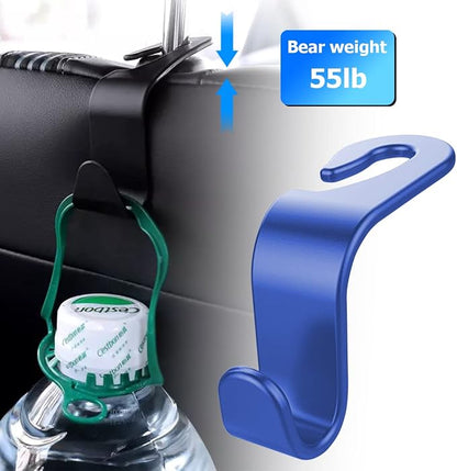 8sanlione 4 Pack Backseat Headrest Hooks for Vehicle Seats, Blue | PP plastic construction, rotating clip design, folds behind the seat, fits matching headrest posts, interior accessory - Image 3