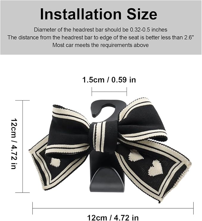2-Pack Cute Bow Car Purse Hooks, Headrest Hangers, Flower | Cute bow hooks keep purses and bags organized within reach while saving space; fits most car headrests - Image 4