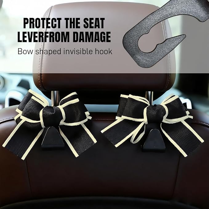 2PCS Car Seat Headrest Hooks, Car Purse Hook, Cute Bow Knot Vehicle Seatback Hanging Storage Organizer, Auto Seatback Decor Organizer Hanger for SUV Truck (White Line) - Image 5