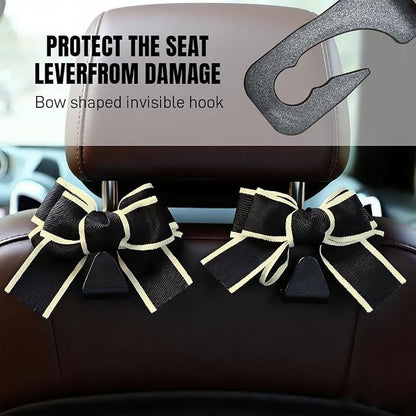 2PCS Car Seat Headrest Hooks, Car Purse Hook, Cute Bow Knot Vehicle Seatback Hanging Storage Organizer, Auto Seatback Decor Organizer Hanger for SUV Truck (White Line) - Image 5