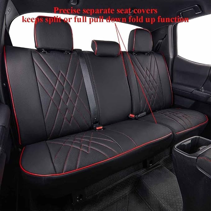 EKR Car Seat Covers for Subaru Forester &Hybrid 2025(NO Base),Full Set | Custom Fit for Subaru Forester &Hybrid 2025 (Not for Base)Glove-Like Fit,Airbag Compatible,Faux Leather(Black with Red Trim) - Image 4