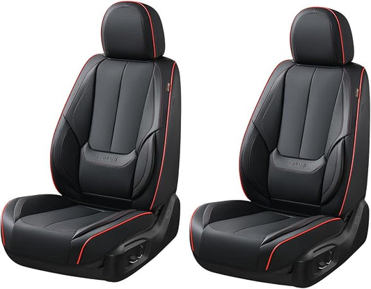 Coverado Seat Covers, Car Seat Covers Front Seats, Car Seat Cover, Car Seat Protector Waterproof, Car Seat Cushion Nappa Leather, BlackRed Seat Covers Carseat Cover Universal Fit for Most Cars by COVERADOAUTO