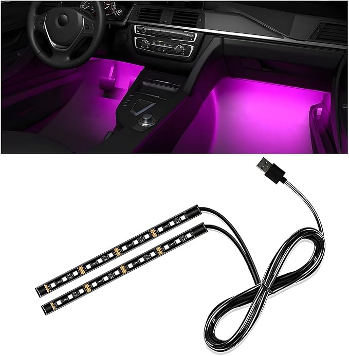 Wevdn Car Interior LED Strip Light, 12V 24 LED Waterproof Neon Ambient Night Light with USB Port, Automotive Atmosphere Decorative Under Dash Lighting Kit, Car Accessories (Pink Purple) by Unknown