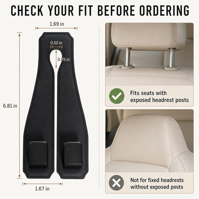 vidonio Car Headrest Hooks, 4 Pack 360° Rotating Double Hooks with Leather-Wrapped Metal Core, Heavy Duty Seat Back Purse Holder for Handbags, Grocery Bags and Backpacks, Black - Image 4