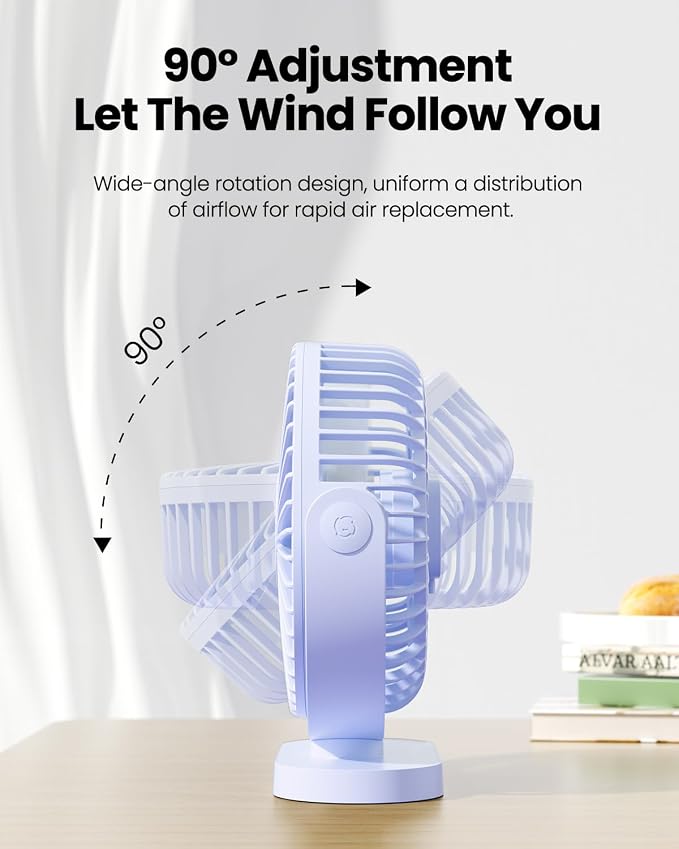 Gaiatop USB Desk Fan, 5.5 Inch Quiet 3 Speeds Small Portable Fan Blue | USB Powered, 5ft Cable, Mini Personal Desktop Table Fans, Powerful Cooling for Home, Office, Travel, Car, Indoor, Outdoor - Image 6