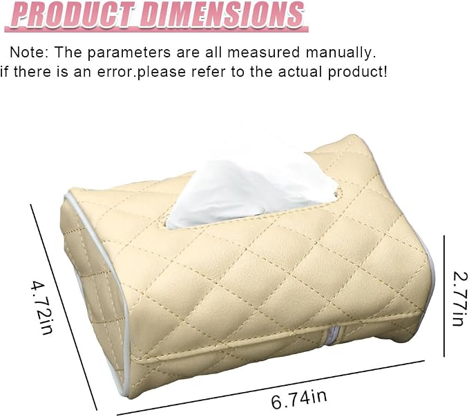 Car Tissue Holder, Soft PU Leather Auto Backseat Napkin Holder, Rectangle Hanging Tissue Box for 100-150 Standard Tissues, Universal Car Interior Storage & Organization Accessories (Beige) - Image 2