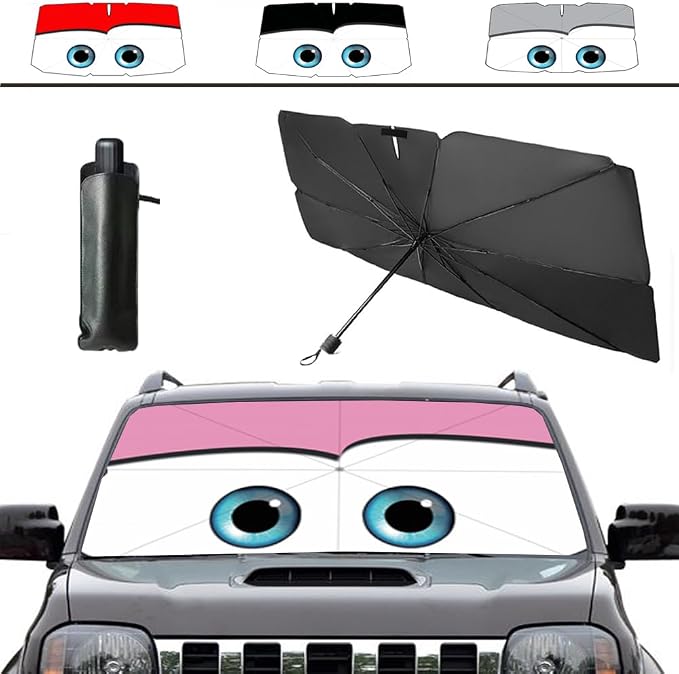 Windshield Sun Shade 2025 Car Accessories 100% Blackout Car Front Windsow Shades Umbrella Automotive Sun Visor Block Heat Insulation Protection (Pink Eyes) by Coricha