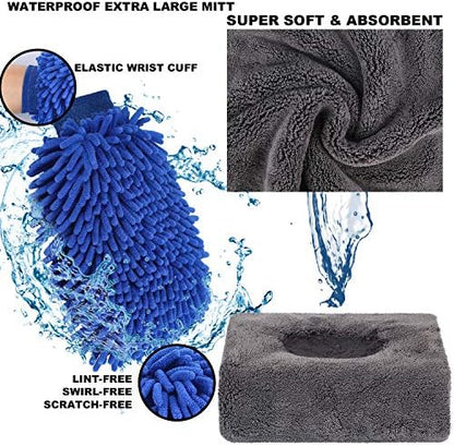22Pcs Car Wash Cleaning Tools Kit Car Detailing Set with Olive Green Canvas Bag Collapsible Bucket Wash Mitt Sponge Towels Tire Brush Window Scraper Duster Complete Interior Car Care Kit - Image 3