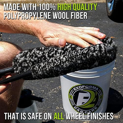ExoForma Bendable Brush Set - Unique Adjustable 2-Piece Wheel Brush Set Cleans Behind Wheels - Tough Yet Gentle Wool Fiber + No-Scratch Rubber Tip Safe for All Wheel Types - Comfy Ergonomic Grip - Image 4