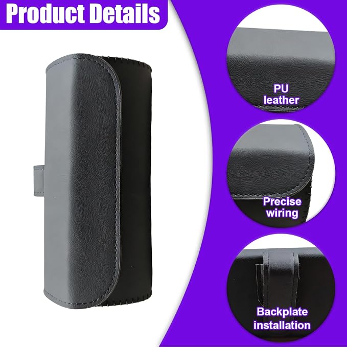 Sunglasses Holder for Car Sun Visor, Leather Car Sunglass Holder with Hidden Magnetic Closure, Clip On Glasses Case, Universal Storage Box Organizer Accessories (Black) - Image 3